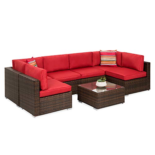 Best Choice Products 7-Piece Modular Outdoor Sectional Wicker Patio Conversation Set w/ 2 Pillows, Coffee Table