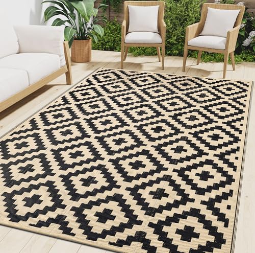 Smiry Waterproof Outdoor Rug 5x8 ft, Reversible Plastic Straw Patio Camping Rugs, Outdoor Indoor RV Mat Carpet for Patio