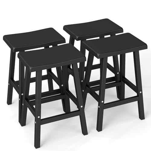 MAIUSCOLI Bar Stools 29'' Outdoor Set of 4, Waterproof Modern Durable Resin Saddle Seat, Counter Stool Sturdy Modern Stylish