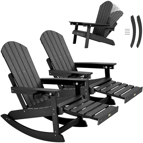 YEFU Outdoor Rocking Chairs Set of 2, Adirondack Chair with Retractable Ottoman, Adjustable Adirondack Rocking Chair