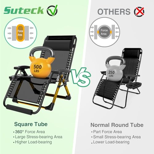 Suteck Oversized Zero Gravity Chair,33In XXL Outdoor Recliner Chair w/Removable Cushion&Headrest, Camping Lounge Chair w/Upgraded Lock&Footrest, Reclining Patio Chairs for Indoor Outdoor,500LBS