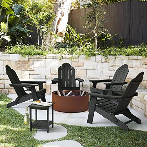 LUE BONA Folding Adirondack Chair Set of 4, Black HDPS Fire Pit Patio Chairs Weather Resistant