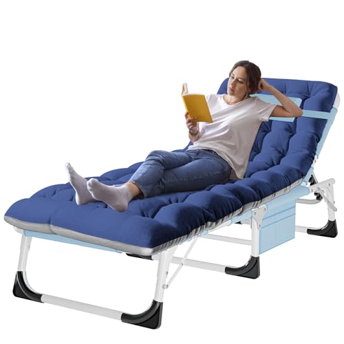 ABORON Heavy Duty Tanning Chair, Outdoor 5-Position Folding Chaise Lounge Chair with Pad