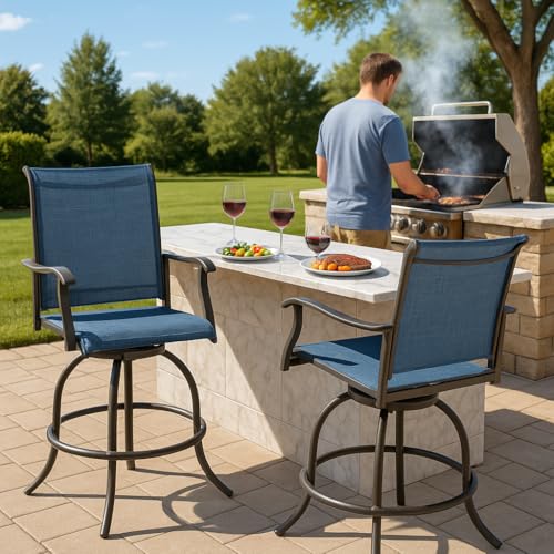 Kozyard Isabella Outdoor Swivel Bar Stools, Counter Height Patio Swivel Chairs with Textilene Seat