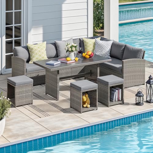JOIVI Outdoor Patio Furniture Set, 7 Piece Patio Dining Sofa Set