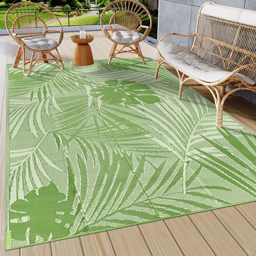 famibay 6x9 Outdoor Rug Waterproof Patio Rug Tropical Outdoor Plastic Straw Rug All Weather RV Rugs for Outside Camping Rugs