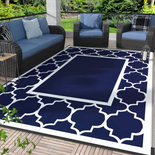GENIMO 5' x 8' Outdoor Rug Waterproof for Patio Decor, Foldable Reversible Plastic Straw Area Rugs Mat for Camper