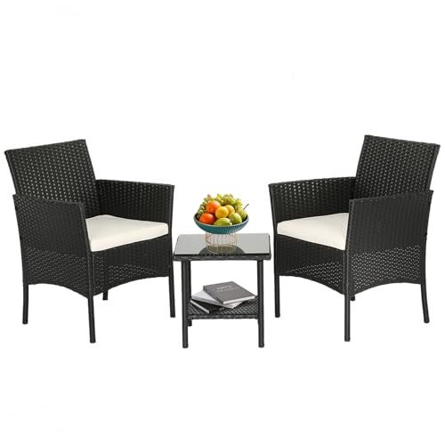 FDW Wicker Outdoor Furniture Patio Furniture Set of 3 Rattan Patio Chairs Outdoor Chairs Patio Conversation Set with Coffee T