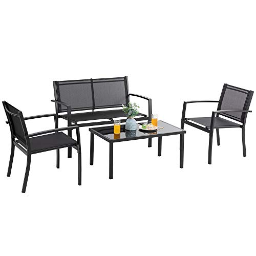 Vongrasig 4 Pieces Patio Furniture Sets, Outdoor Patio Conversation Sets with Glass Coffee Table
