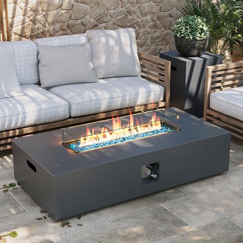 UPHA 56-inch Outdoor Propane Gas Fire Pit Table 50000 BTU Iron Rectangle Firepit for Outside Patio with Tank Hidden Table