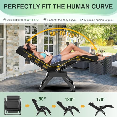 Suteck Oversized Zero Gravity Chair,33In XXL Outdoor Recliner Chair w/Removable Cushion&Headrest, Camping Lounge Chair w/Upgraded Lock&Footrest, Reclining Patio Chairs for Indoor Outdoor,500LBS