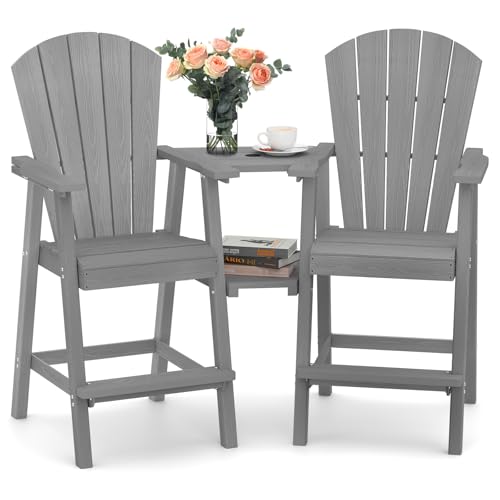 Ciokea Tall Adirondack Chairs Set of 2, HDPE Outdoor Adirondack Bar Stools with Double Connecting Tray
