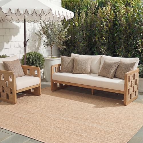 SAFAVIEH Washable Rug Outdoor Courtyard Collection - 9' x 12', Natural & Cream, Non-Shedding & Easy Cleaning, Ideal for Patio