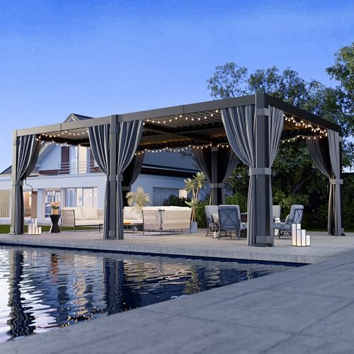 Airwire 12'x20' Louvered Pergola, Outdoor Pergola with 2 Independent Adjustable Roof and Drainage System