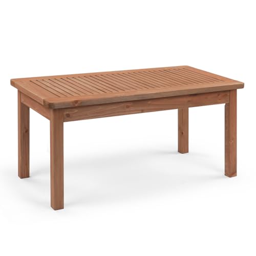 VINGLI Outdoor Wood Coffee Table, 35" Farmhouse Side Table for Patio, Solid Cedar Wood Accent Table with Slatted Tabletop