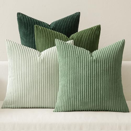 MIULEE Boho Farmhouse Sage Green Throw Pillow Covers 18x18 Inch Set of 4 Mordern Nordic Cushion Covers Soft Corduroy Spring H