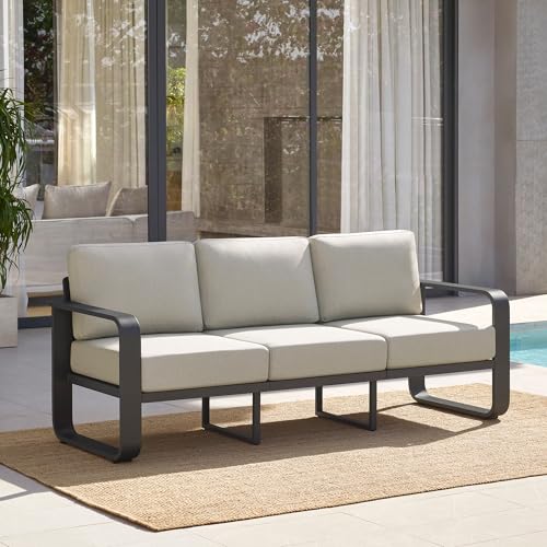 CHITA Aluminum Outdoor 3-Seater Sofa, Patio Furniture with 6.3in Thick High-Resilient Cushions & 100% Aluminum Frame