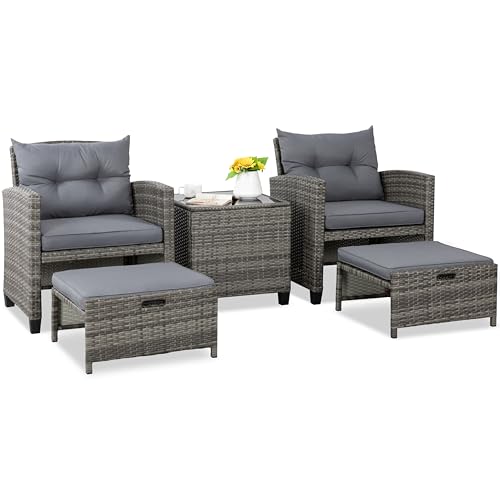 Shintenchi 5 Pieces Patio Furniture Set, Outdoor Wicker Patio Conversation Set with Ottoman