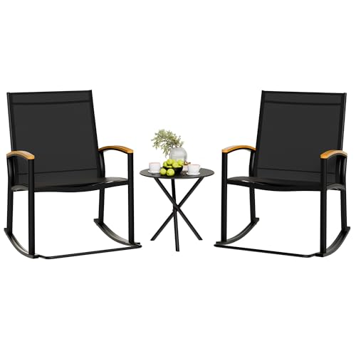 Shintenchi 3 Piece Outdoor Rocking Bistro Set, Textilene Fabric Small Patio Furniture Set