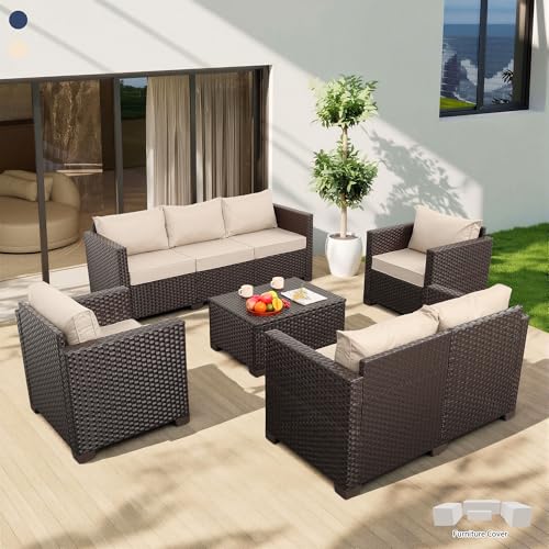 Rattaner 5-Piece Outdoor Furniture Set Patio Furniture Set Outdoor Couch Coffee Table with Storage Non-Slip Cushions and Wate