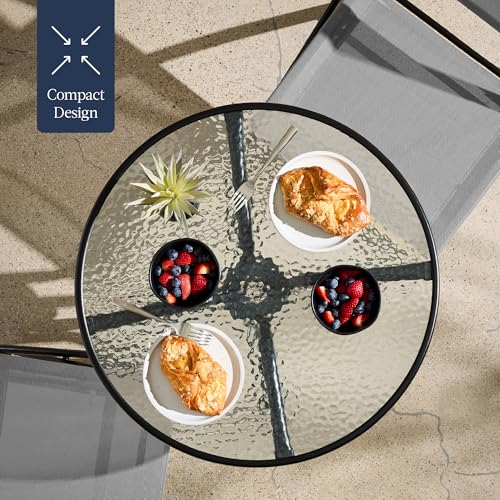 Best Choice Products 3-Piece Patio Bistro Dining Furniture Set w/Glass Tabletop, 2 Folding Chairs, Steel Frame, Polyester Fabric - Gray