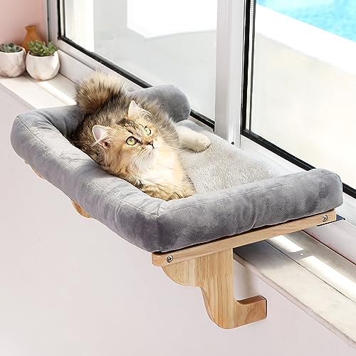 Zakkart Cat Perch for Window Sill with Bolster - Orthopedic Hammock Design with Premium Hardwood & Robust Metal Frame - Cat W