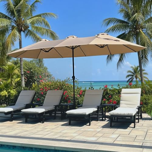 PHI VILLA 15ft Large Patio Umbrellas with Base Included, Outdoor Double-Sided Rectangle Big Market Umbrella with Stand