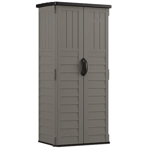 Suncast 22 Cubic Ft. Vertical Resin Outdoor Storage Shed with Lockable Double Doors, Weather-Resistant Multi-Wall Panels