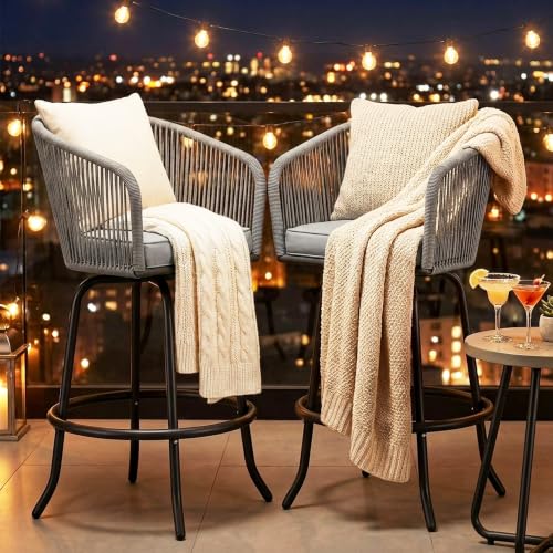 YITAHOME 27" Bar Stools Set of 2 with Arms & Cushions, 360° Swivel Outdoor Bar Stools