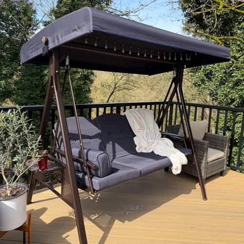 PURPLE LEAF 3-Seat Deluxe Outdoor Patio Porch Swing with Weather Resistant Steel Frame, Adjustable Tilt Canopy