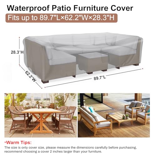 Heavy Duty Patio Furniture Covers Waterproof, Mrrihand Patio Furniture Outdoor Sectional Sofa Set , Patio Table and Chair Set Cover 89.7"L×62.2"W×28.3"H