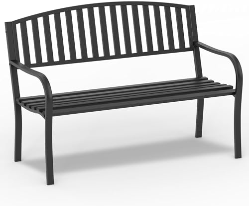 On Shine 50'' Outdoor Bench Weatherproof, Cast Iron All Metal Frame Garden Bench