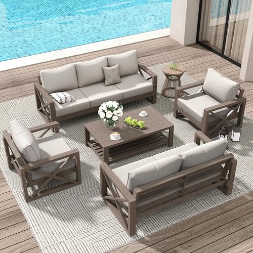Amopatio Aluminum Patio Furniture Set, 8 Pieces Modern Metal Outdoor Furniture