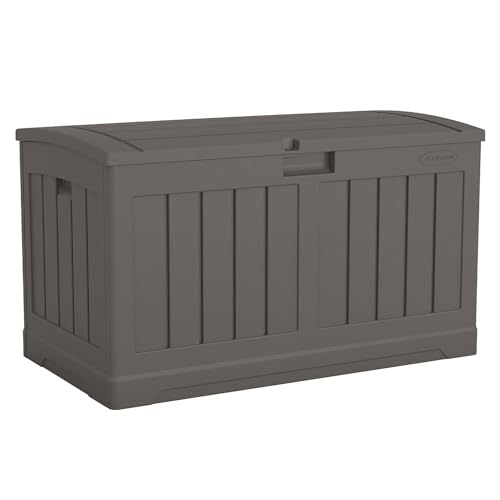 Suncast 50 Gallon Plastic Deck Box with Molded Lockable Feature and Weathertight Construction for Home, Patio, Lawn