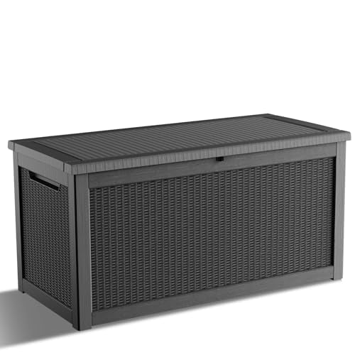 KFY 320 Gallon Waterproof Outdoor Storage Box, UV Resistant Resin Deck Box with Hydraulic Rod for Reinforced Stability
