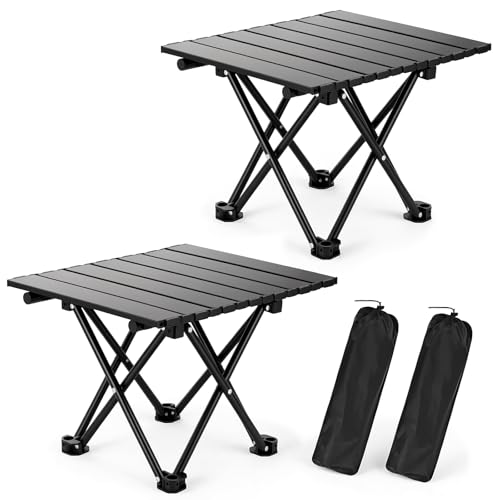 hediya 2 Pack Portable Camping Table Foldable, Ultralight Small Folding Beach Table with Carry Bag for Outdoor Travel, Beach