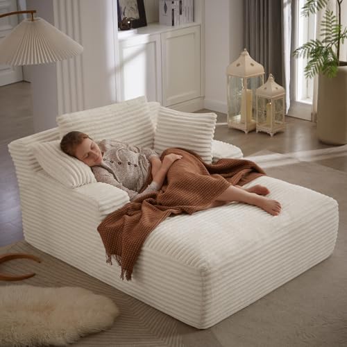ivoros 50 Inch Chaise Lounge Chair Indoor, Oversized Corduroy Upholstered Boneless Sofa Bed