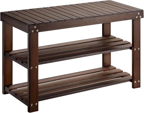 Pipishell Bamboo Shoe Rack Bench, 3 Tier Sturdy Shoe Bench, Storage Shoe Organizer