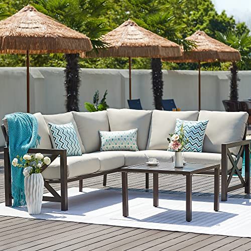 NATURAL EXPRESSIONS 6 Pieces Patio Furniture Sets, Metal Outdoor Sectional Furniture L Shape Patio Conversation Sets