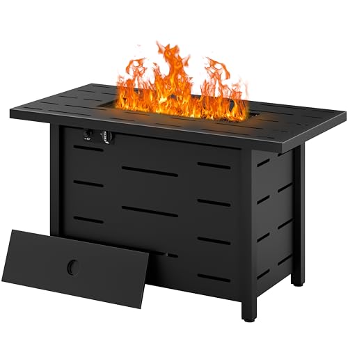 Walsunny 43 inch Outdoor Propane Fire Pit 50, 000 BTU Gas Fire Pit Table with Lid, Waterproof Cover