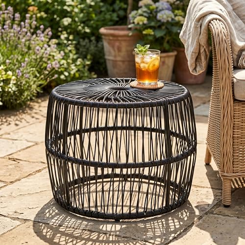 Furniture of America Ysar Boho Rattan Round Coffee Table Outdoor with Metal Frame, All-Weather and Rust Resistant