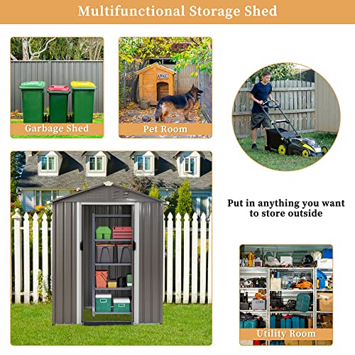 Vongrasig 5 x 3 x 6 FT Outdoor Storage Shed, Metal Tool Shed Clearance Garden Steel Shed with Side Window and Lockable Door Waterproof Tool Shed for Backyard Patio, Lawn (Gray)