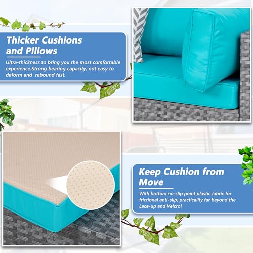 Shintenchi 5 Pieces Outdoor Patio Furniture Sets, Patio Sectional Sofa Couch, Gray PE Wicker Furniture Modular Patio Conversation Sets Patio Sofa with Washable Cushions & Table(Blue)