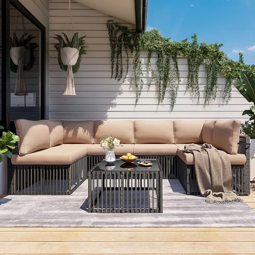 Pamapic 7-Piece Outdoor Sectional Set, Large Wicker Patio Furniture Set with Coffee Table and Washable Cushions Covers