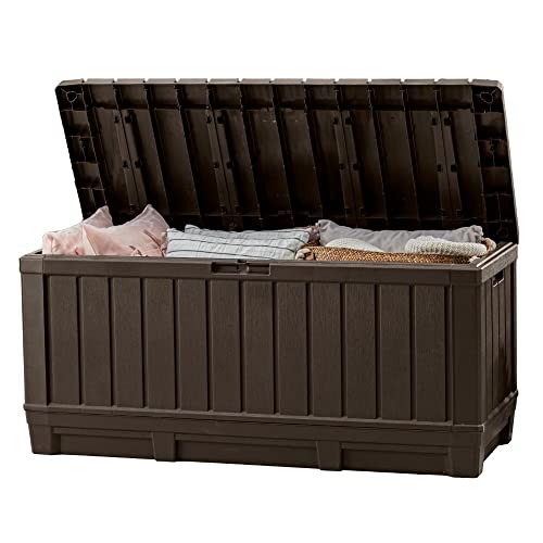 Keter Kentwood 92 Gallon Resin Deck Box-Organization and Storage for Patio Furniture Outdoor Cushions, Throw Pillows