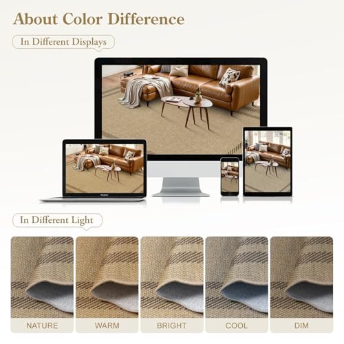 LIVEBOX Scalloped Easy Jute 3x5 Outdoor Rug, Washable Non-Slip Geometric Tan Rugs for Entryway, Indoor Outdoor Farmhouse Rug Modern Carpet Door Mat Area Rug for Patio Bedroom Living Room Kitchen Porch