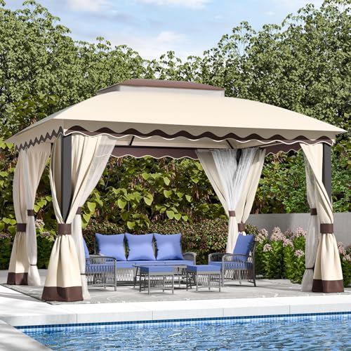 ZZW Outdoor Patio Gazebo 10×13 Heavy Duty Gazebos with Mosquito Netting & Double Roof Metal Steel Frame Canopy Gazebo Tent Sh