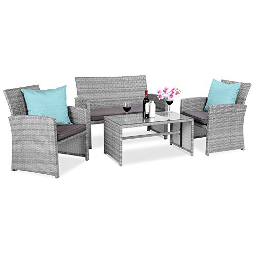 Best Choice Products 4-Piece Outdoor Wicker Patio Conversation Furniture Set for Backyard w/Coffee Table