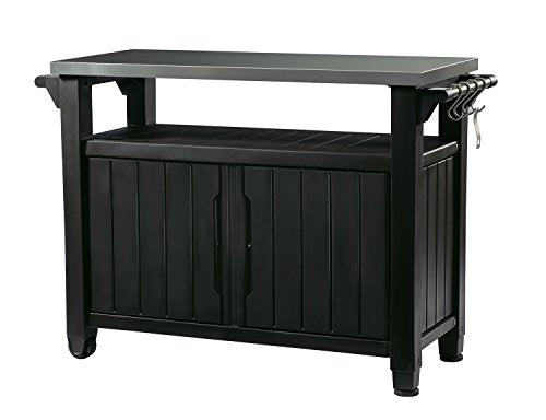 Keter Unity XL Portable Outdoor Table with Stainless Steel Top for Kitchen Prep and Outdoor Storage Cabinet for Grilling Acce