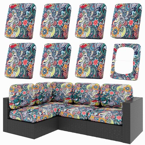 hyha 8Pcs Patio Cushion Covers, Stretch Outdoor Couch Cushion Covers Replacement